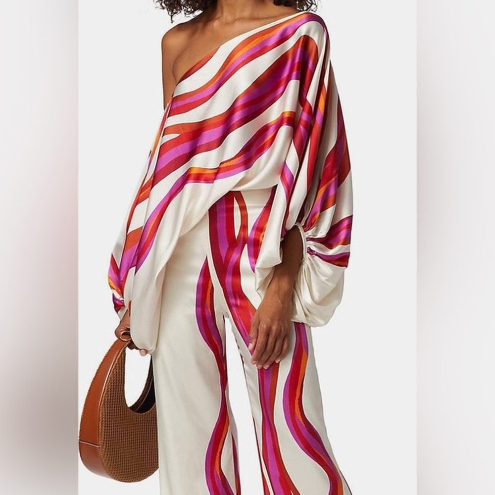 Vibrant Striped Off-Shoulder two piece pant & top set